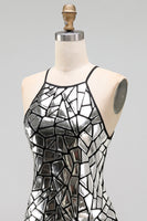Load image into Gallery viewer, Sparkly Silver Tight Halter Mirror Short Party Dress