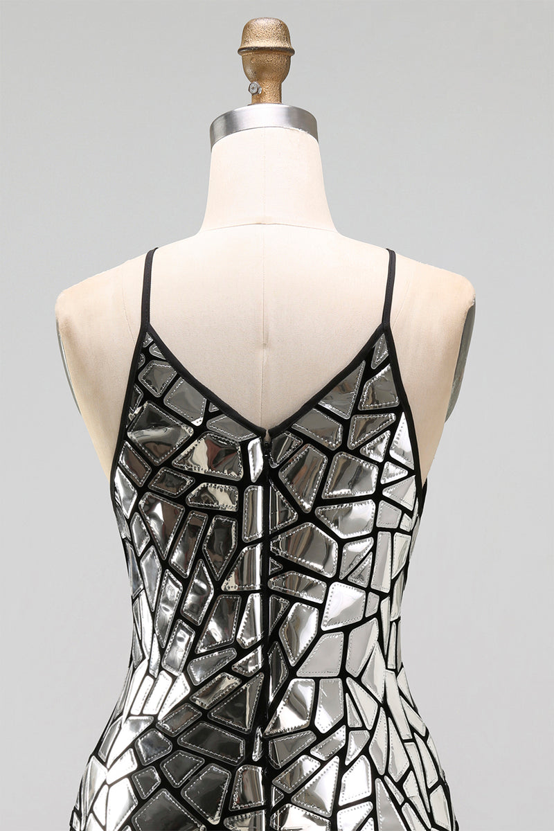 Load image into Gallery viewer, Sparkly Silver Tight Halter Mirror Short Party Dress