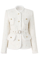 Load image into Gallery viewer, Light Luxury White Wool Splicing Small Stand Collar Women Jacket