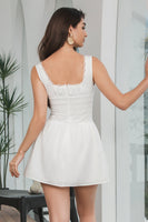 Load image into Gallery viewer, White A-Line Short Graduation Dress with Lace