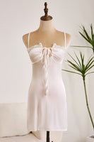Load image into Gallery viewer, White Spaghetti Straps Short Mini Graduation Dress With Slit