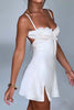 Load image into Gallery viewer, White Spaghetti Straps Short Mini Graduation Dress With Slit