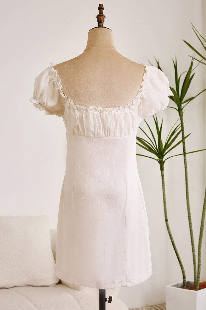 Load image into Gallery viewer, Sheath Single Breasted Lace-Up Little White Dress With Puff Sleeves
