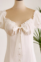 Load image into Gallery viewer, Sheath Single Breasted Lace-Up Little White Dress With Puff Sleeves