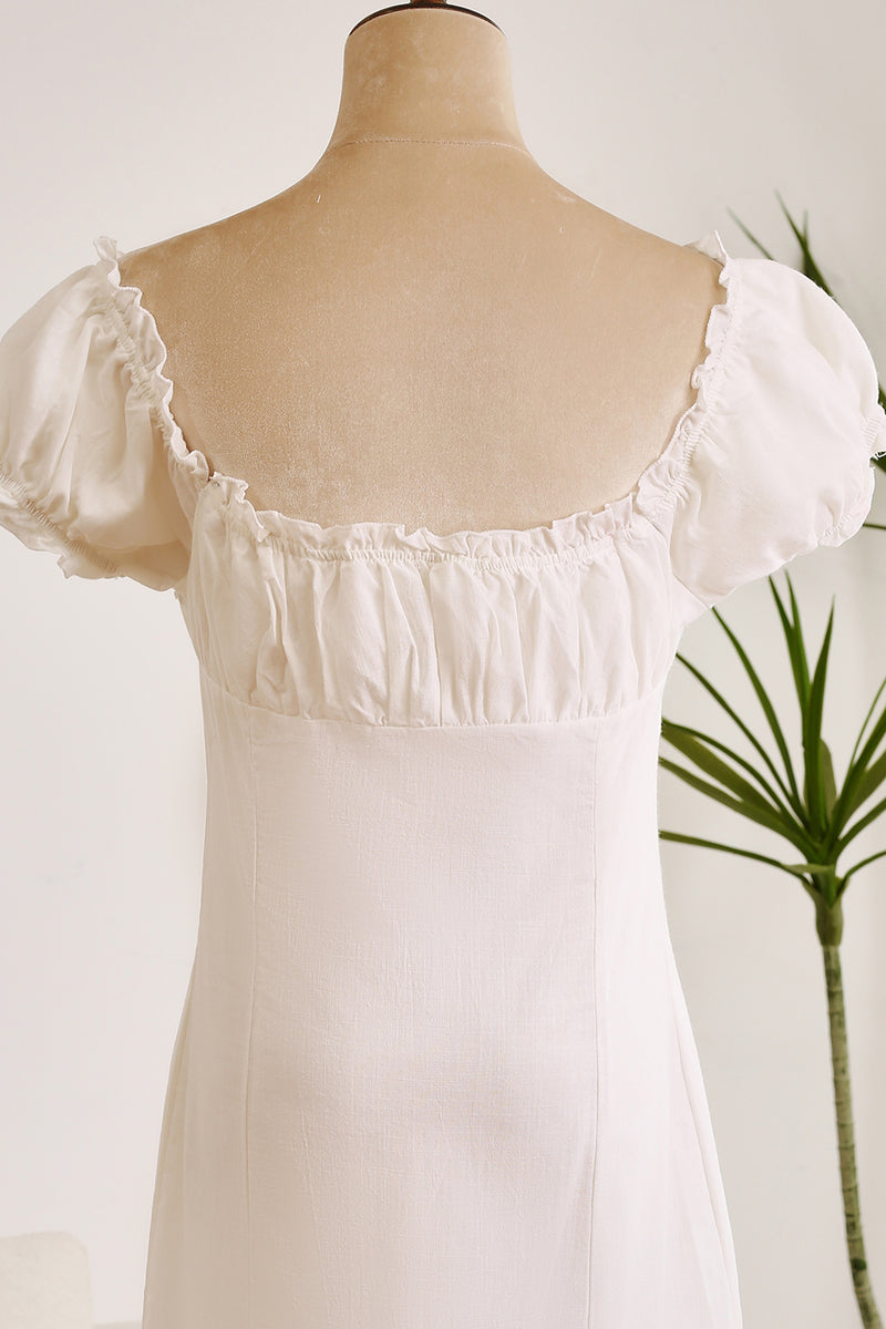 Load image into Gallery viewer, Sheath Single Breasted Lace-Up Little White Dress With Puff Sleeves