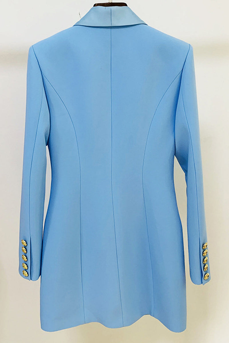 Load image into Gallery viewer, Blue Buttoned Satin Lapel Blazer Dress