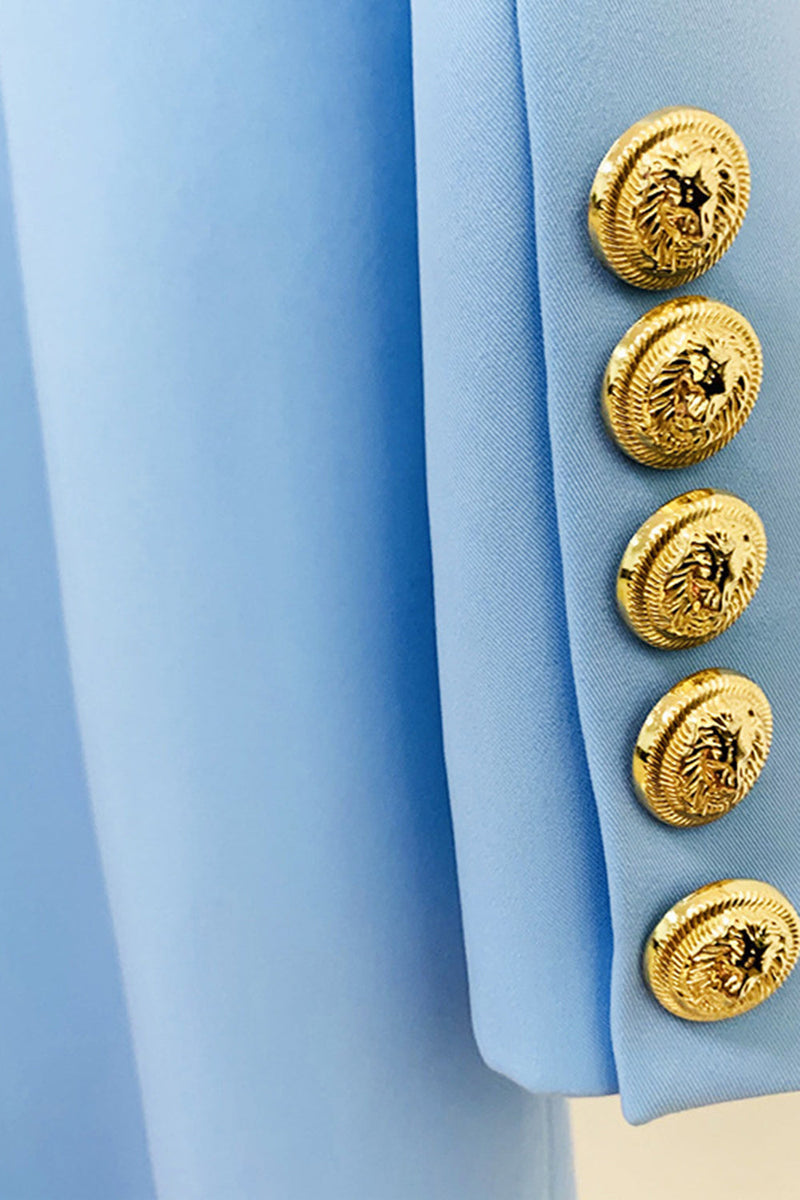 Load image into Gallery viewer, Blue Buttoned Satin Lapel Blazer Dress
