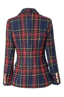 Load image into Gallery viewer, Blue Red Slim Retro Lapel Plaid Women Blazer