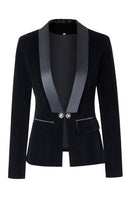 Load image into Gallery viewer, Black Slim Fit Buttoned Velvet Women Blazer