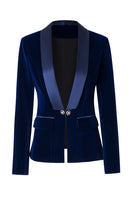 Load image into Gallery viewer, Black Slim Fit Buttoned Velvet Women Blazer
