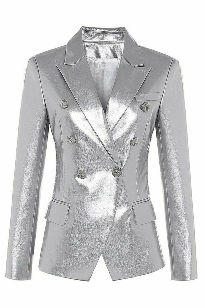 Load image into Gallery viewer, Black PU Double Breasted Women Blazer