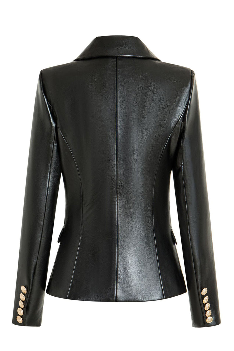 Load image into Gallery viewer, Black PU Double Breasted Women Blazer