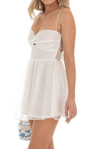 White A-Line Spaghetti Straps Short Graduation Dress