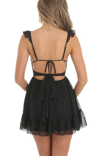 A-Line Square Neck Tie Back Short White Graduation Dress