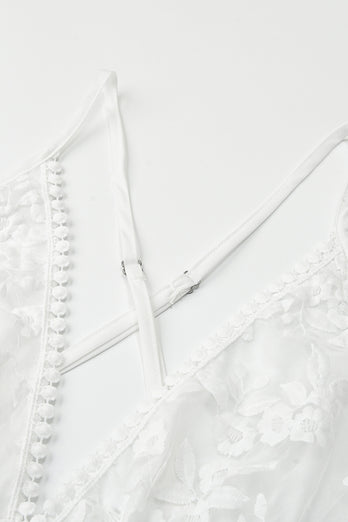 A-Line Spaghetti Straps Cross Back Short White Wedding Dress