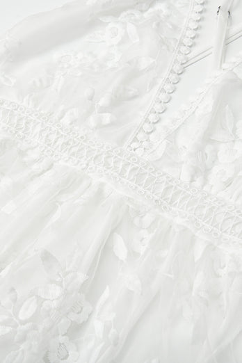 A-Line Spaghetti Straps Cross Back Short White Wedding Dress