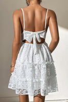 Load image into Gallery viewer, White Spaghetti Straps Graduation Dress with Lace