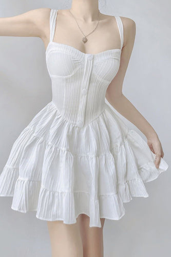 White A-Line Straps Short Mini Graduation Dress