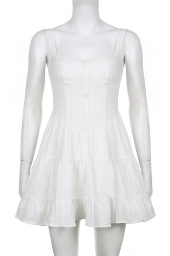 White A-Line Straps Short Mini Graduation Dress
