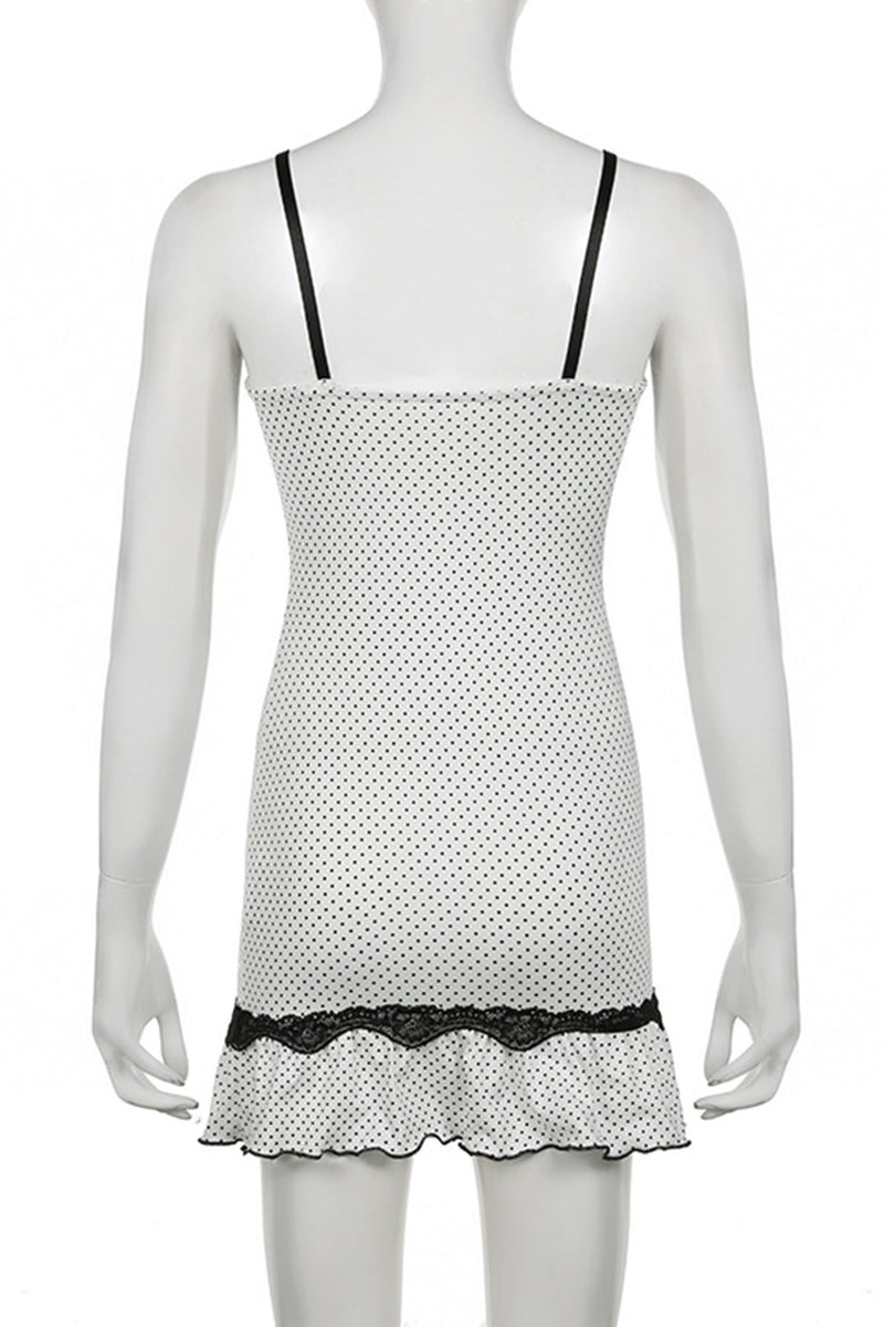 Load image into Gallery viewer, Short Mini Spaghetti Straps Little White Dress With Polka Dots
