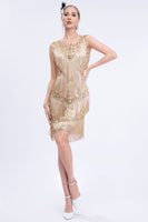 Load image into Gallery viewer, Sparkly Black Fringed 1920s Gatsby Dress with Sequins