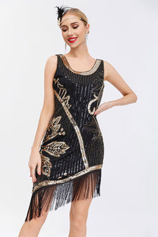 Glitter Beaded Black 1920s Dress with Fringes