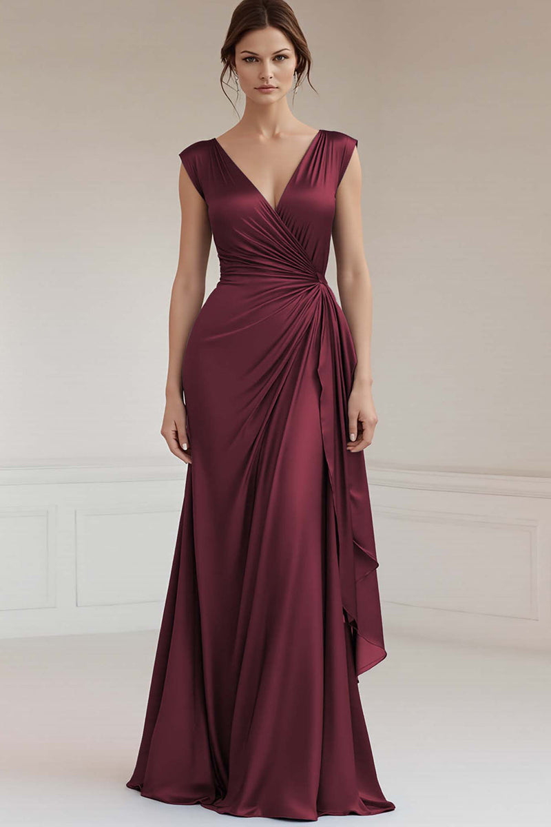 Load image into Gallery viewer, Grey Blue V-Neck Sheath Maxi Ruched Formal Dress with Ruffles