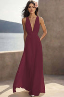 Load image into Gallery viewer, Chiffon Ivory Deep V-Neck Ruched Beach Maxi Engagement Dress
