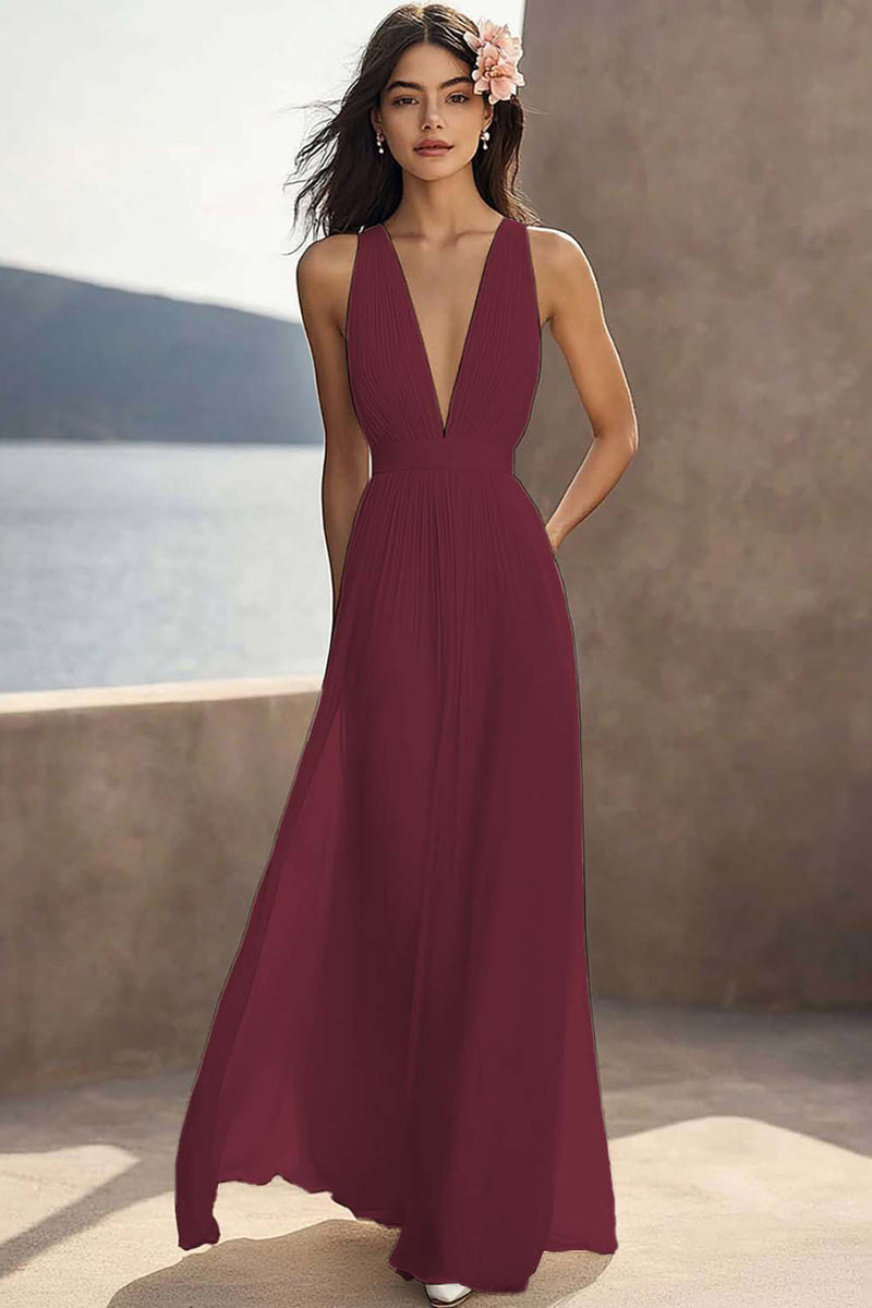 Load image into Gallery viewer, Chiffon Ivory Deep V-Neck Ruched Beach Maxi Engagement Dress
