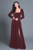 Load image into Gallery viewer, Plum A-Line Long Sleeves Velvet Holiday Party Dress with Slit