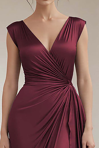 Grey Blue V-Neck Sheath Maxi Ruched Formal Dress with Ruffles