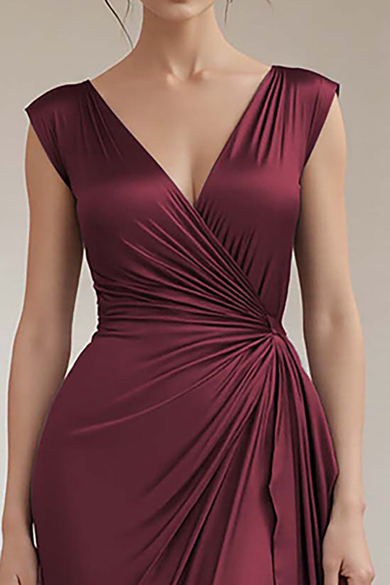 Load image into Gallery viewer, Grey Blue V-Neck Sheath Maxi Ruched Formal Dress with Ruffles