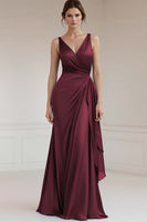 Load image into Gallery viewer, Grey Blue Sheath V-Neck Ruched Maxi Satin Formal Dress