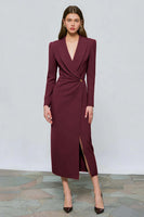 Load image into Gallery viewer, Red Peak Lapel One Button Ruched Midi Blazer Dress with Slit
