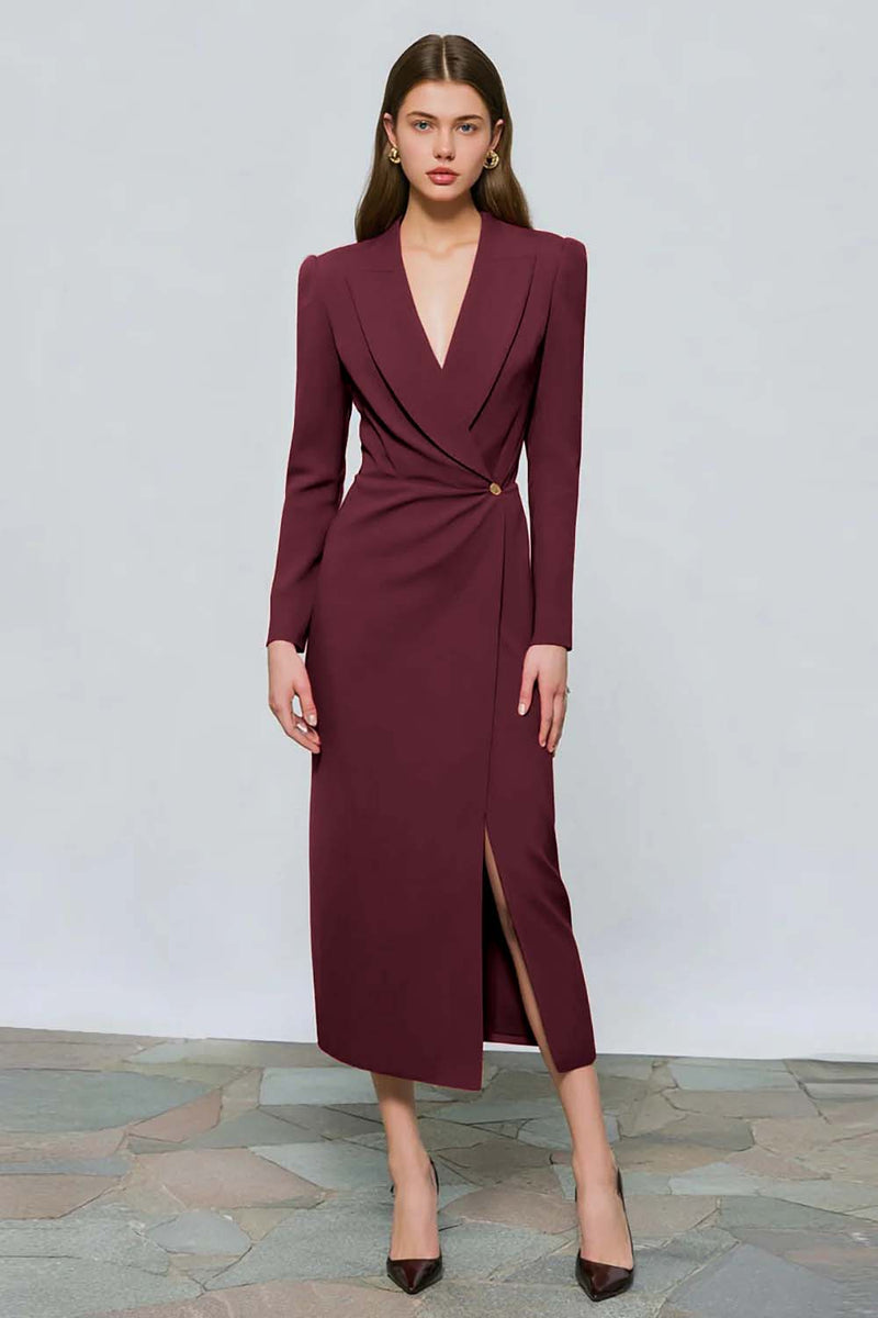 Load image into Gallery viewer, Red Peak Lapel One Button Ruched Midi Blazer Dress with Slit