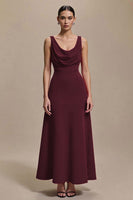 Load image into Gallery viewer, Simple Red Satin Cowl Neck A Line Long Formal Dress