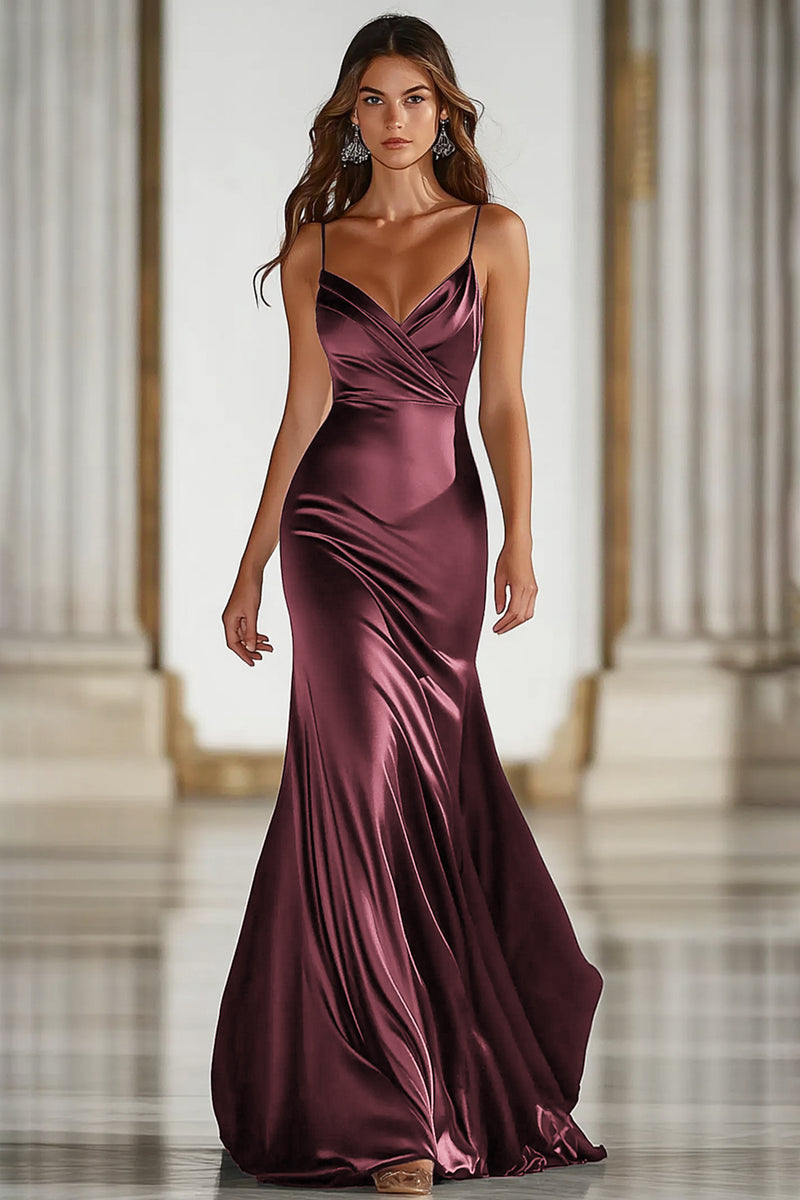 Load image into Gallery viewer, Dark Green Stretch Satin Spaghetti Straps Long Formal Dress