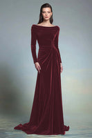 Load image into Gallery viewer, Cabernet Velvet Bateau Neck Long Formal Dress with Sleeves
