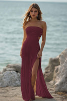 Load image into Gallery viewer, White Chiffon Sheath Strapless Engagement Dress with Slit