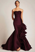 Load image into Gallery viewer, Satin Mermaid Long Black Tie Dress with Ruffles