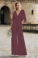 Load image into Gallery viewer, Ivory V-Neck Long Wedding Jumpsuits with Half Sleeves
