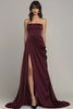 Load image into Gallery viewer, Black Strapless Satin A Line Maxi Formal Dress with Slit