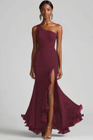 Load image into Gallery viewer, Black Mermaid One Shoulder Chiffon Long Formal Dress with Slit