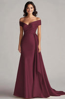Load image into Gallery viewer, Champagne Off the Shoulder Mermaid Satin Maxi Formal Dress