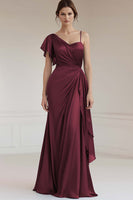 Load image into Gallery viewer, Grey Blue Sheath Satin Asymmetrical Maxi Formal Dress