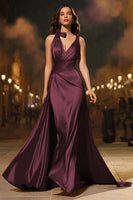 Load image into Gallery viewer, Gold Mermaid V-Neck Satin Long Formal Dress with Cape