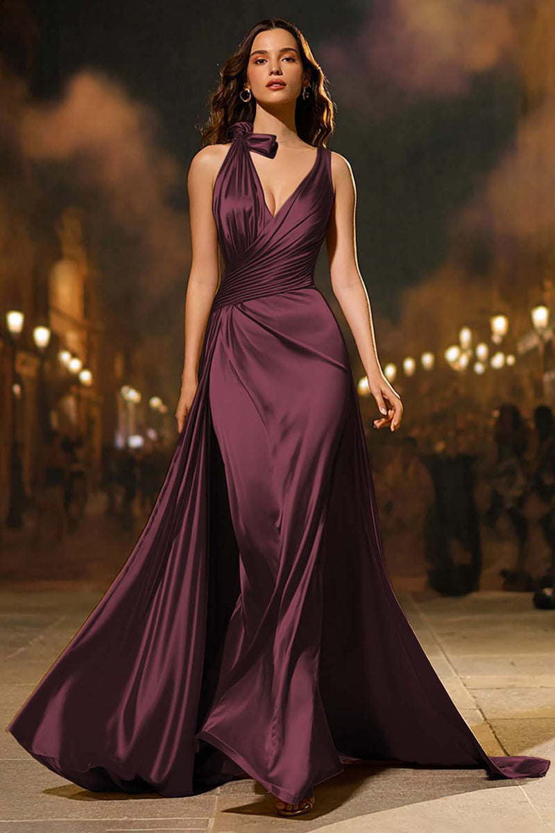 Load image into Gallery viewer, Gold Mermaid V-Neck Satin Long Formal Dress with Cape