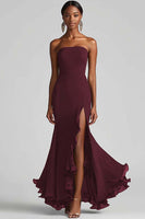 Load image into Gallery viewer, Strapless Sheath Chiffon Maxi Black Tie Dress with Slit