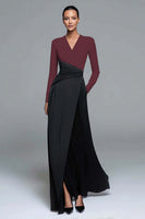 Load image into Gallery viewer, Black and White Patchwork Long Sleeves V-Neck Formal Dress with Pockets