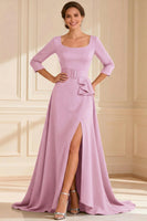 Load image into Gallery viewer, Dark Green A Line Round Neck Long Mother of the Bride Dress with Slit